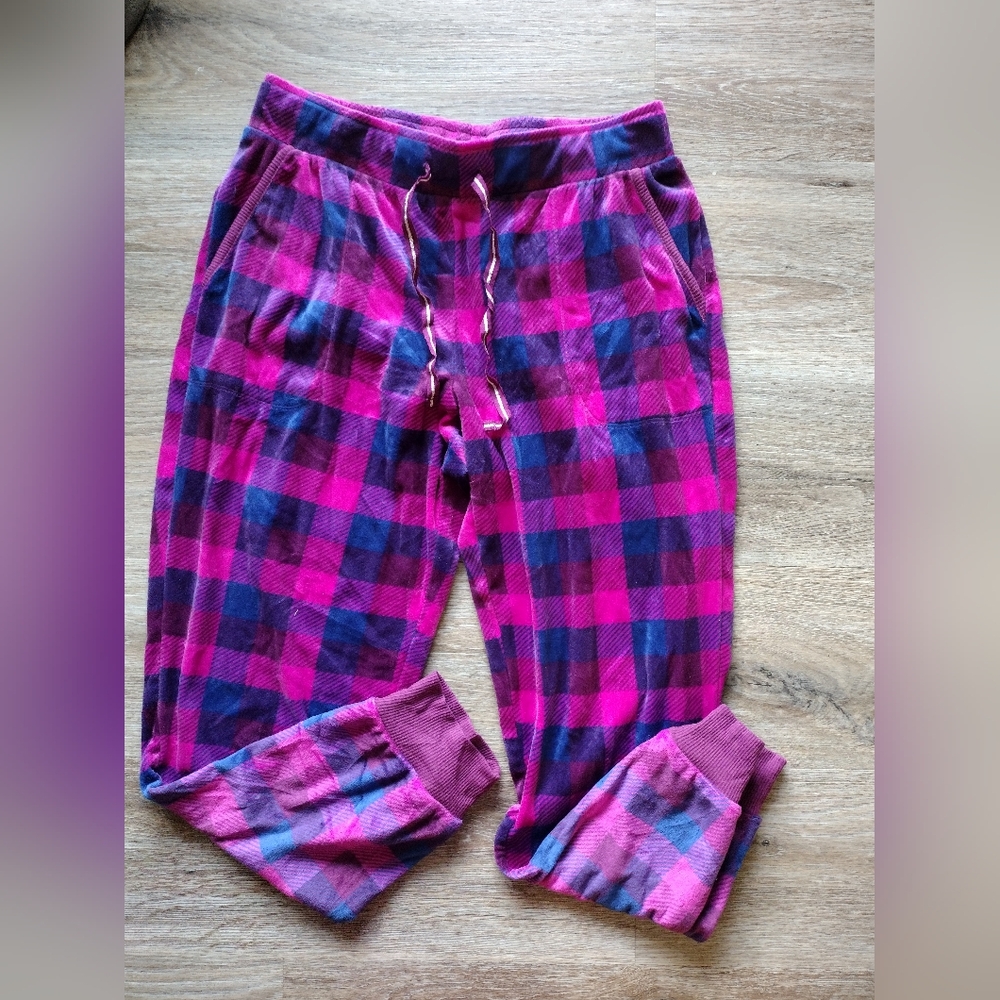 Nautica Girls Pink & Purple Plaid Fleece Pajama Bottoms